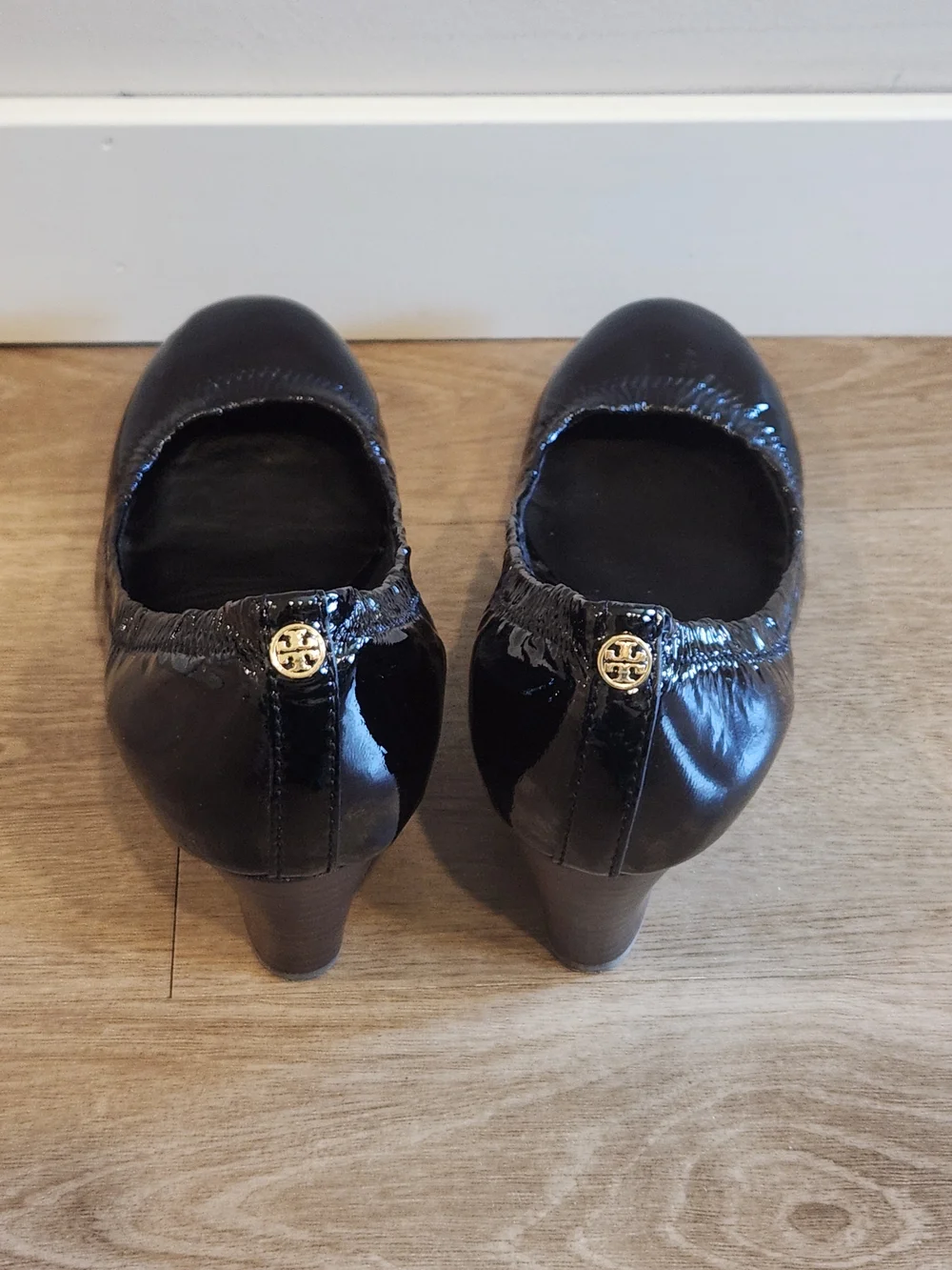 EUC Tory Burch Eddie Black Patent Leather Round Toe Ballet Wedge 7.5 Balletcore